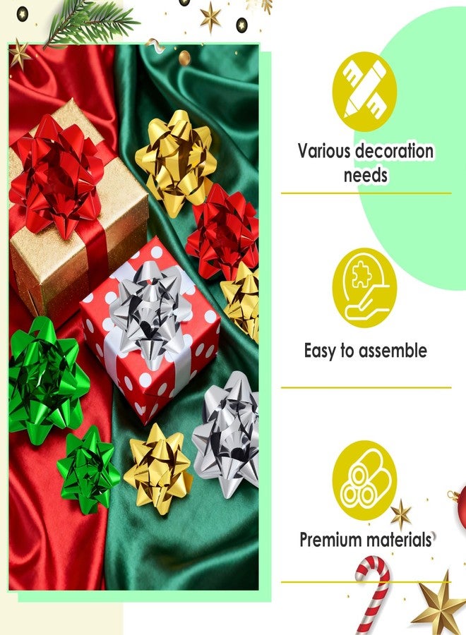 Dyrfolm 40 Pcs Christmas Gift Bow Assortment,Self Adhesive Gift Bows,Red,Green,Gold,Silver Christmas Bow for Wrapping,Holiday Bow for Birthday,Wedding,Bridal Showers(2 Sizes: 3.5 Inches + 4.5 Inches) - Image 3